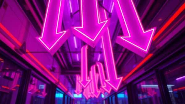 Neon arrows in abstract setting showing analysis and decision-making, confidence in AI tools.