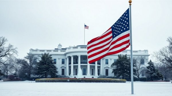Snowy White House with USA flag related to lodging tax Michigan.