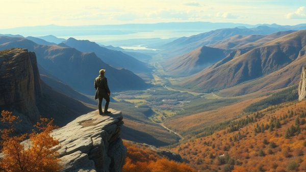 Scenic landscape view with a person overlooking a mountainous valley, related to small business funding Kingston concept.