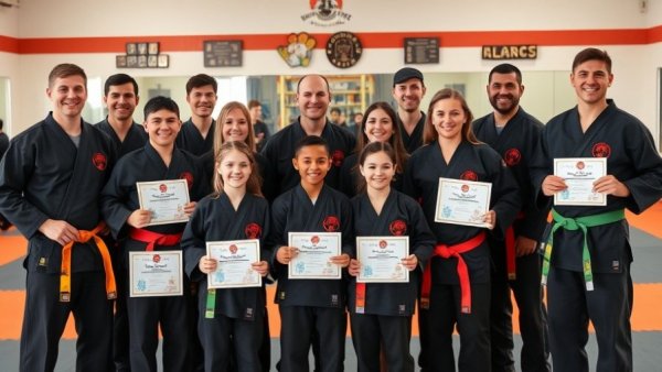 Martial arts students in Gurnee pose with certificates and belts.