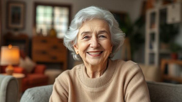 Missing person poster for 84-year-old in warm living room setting.