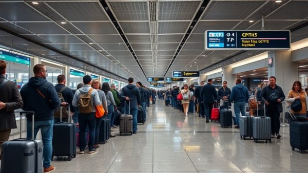 REAL ID enforcement impact 2026 seen in busy airport line.
