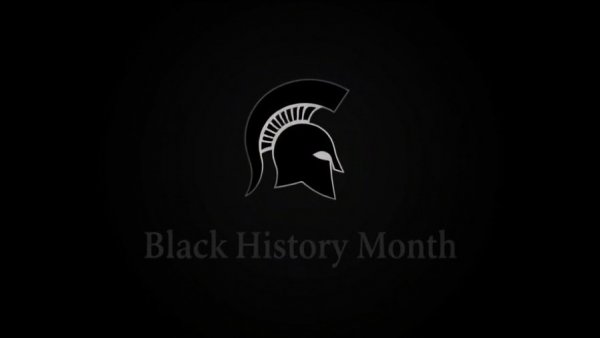 Michigan State University Black History Month logo on black background.