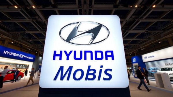 Hyundai Mobis logo featured at an exhibition hall, reflecting order target for 2025.