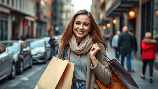 Fashionable young woman with shopping bags in urban setting, Movies Entering National Film Registry 2023.