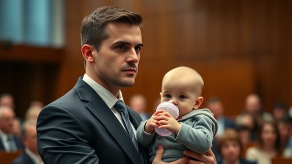 Local news coverage Detroit MI: Man with baby speaking at podium.