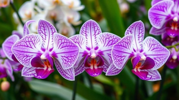 Vibrant low-maintenance orchids in a home garden setting.
