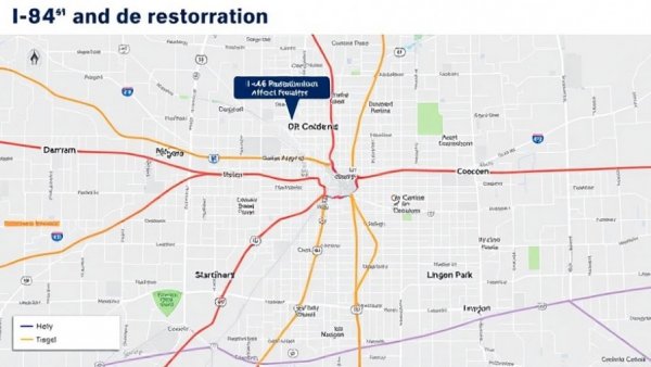 Detailed Michigan I-94 construction map highlighting restoration routes.