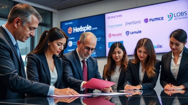 Professionals signing documents at an event on automotive digital transformation.