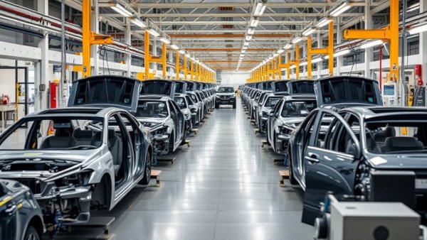 Automotive assembly line in modern factory for net zero target setting.