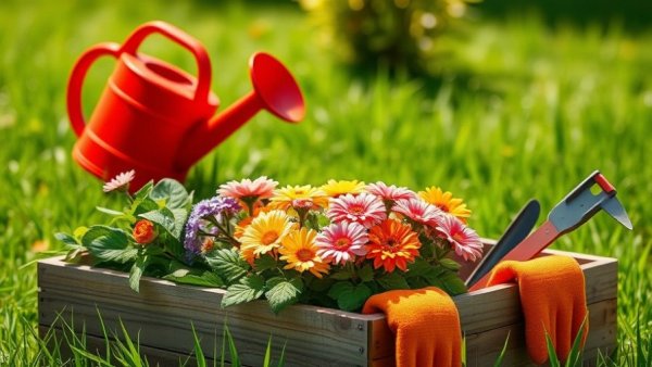 February garden checklist tools in a vibrant spring setting.