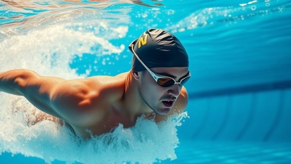 Professional swimmer in action preventing sports-related injuries.