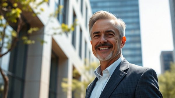 Professional man smiling outdoors related to AAP immunization schedule Michigan.
