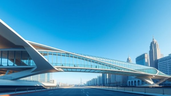 Futuristic pedestrian bridge rendering for Michigan transportation construction updates.