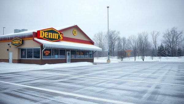 Snow-covered Denny's restaurant closure in Grand Rapids.