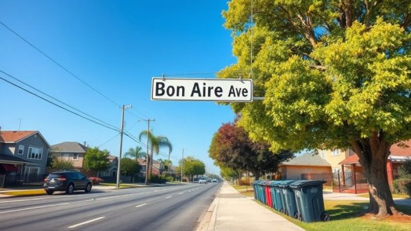 Sunny Victoria suburban street scene with Bon Aire Ave sign.