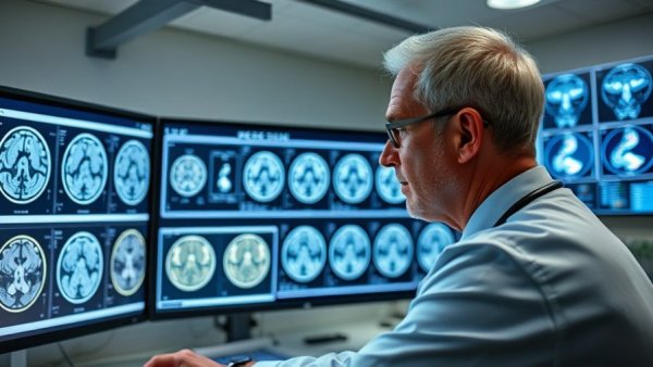 Medical professional reviews MRI scans amid Medicare coverage denial context.