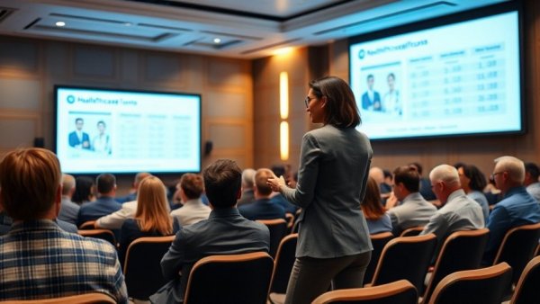 Seminar on Michigan healthcare affordability crisis with presenter and audience.