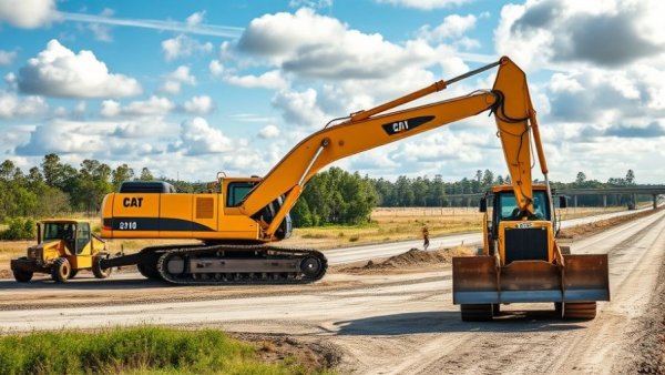 I-94 construction site in Michigan with excavators and equipment under a blue sky.