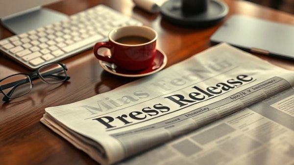 Press release on desk with coffee and glasses, related to lawn care Shelby MI.