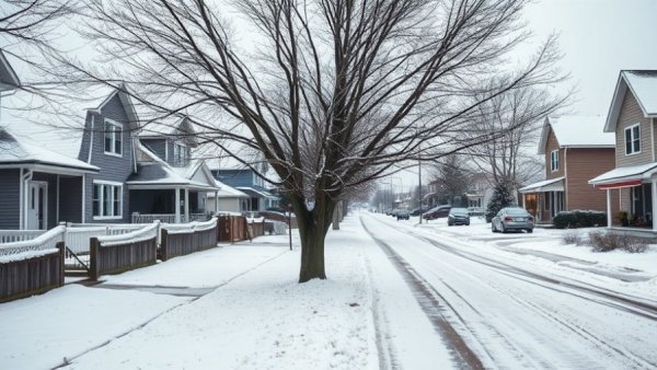 Suburban Teaneck street in winter with snow and houses, Teaneck luxury real estate market.