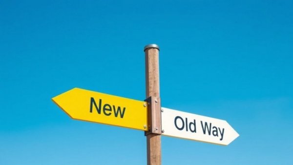 Dual signpost with 'New Way' and 'Old Way' against blue sky, symbolizing choices and protective measures against AI.