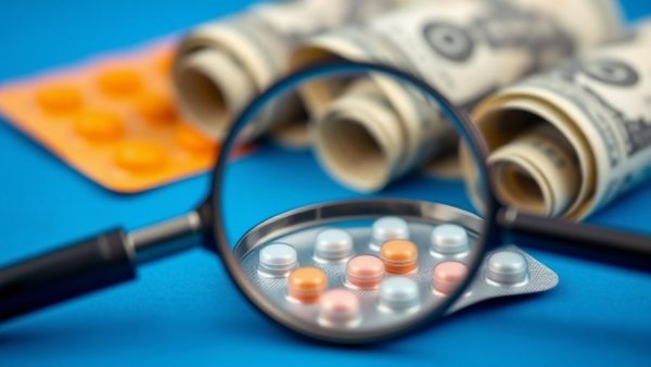 CMS Enforces Fair Pharmacy Reimbursement with magnifying glass on pills