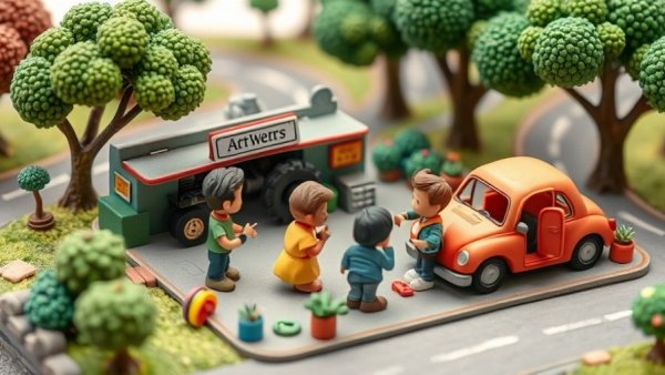 Charming clay automotive workshop scene, O'Reilly Automotive forecast.