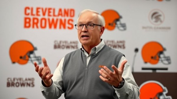Todd Monken discussing Browns offense vision at a press conference.