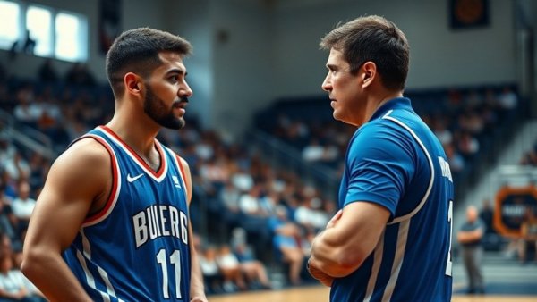 Duke basketball player and coach discussing strategy during game.