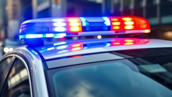 Upper Peninsula semi-truck crash, vibrant police lights flashing.