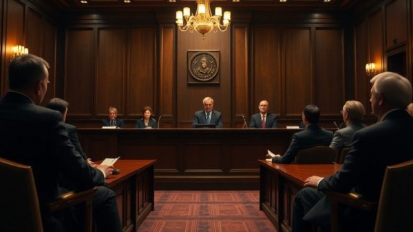 Courtroom scene related to Flint water prosecutions, judges deliberating.