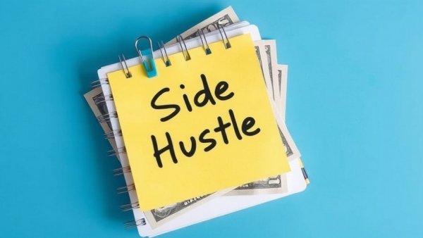 ChatGPT prompts for launching a side hustle illustration of a notebook with cash.