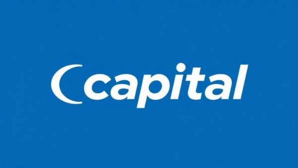 Minimalist logo of Capital on blue background.