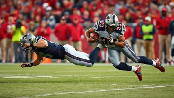 Patriots Seahawks Super Bowl play with dynamic action.