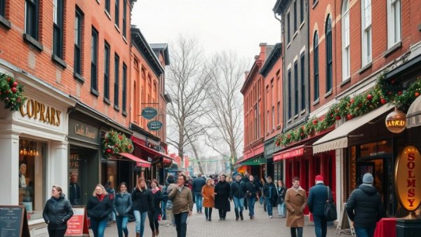 Charming urban street scene in Michigan, vibrant shops and restaurants.