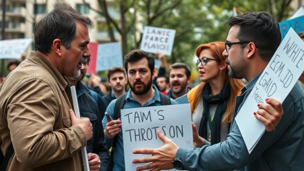 Protesters debate at Michigan abortion coverage lawsuit rally.