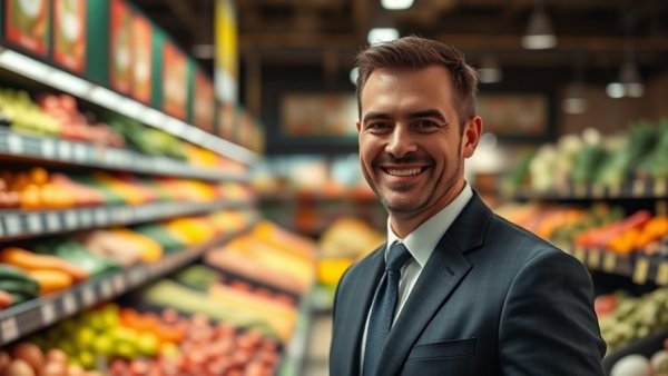 Kroger appoints new president overseeing Michigan stores, smiling man in produce aisle.