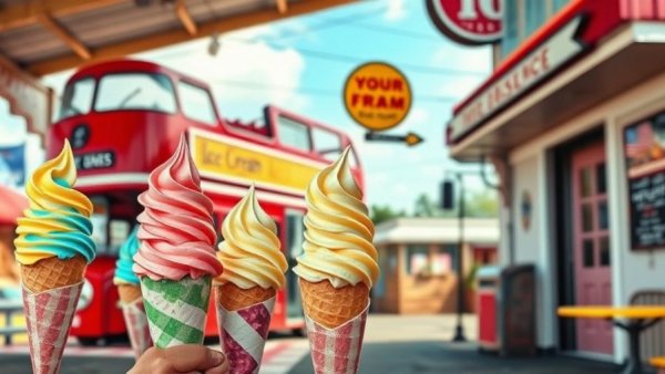 Michigan roadside ice cream stands with colorful cones.