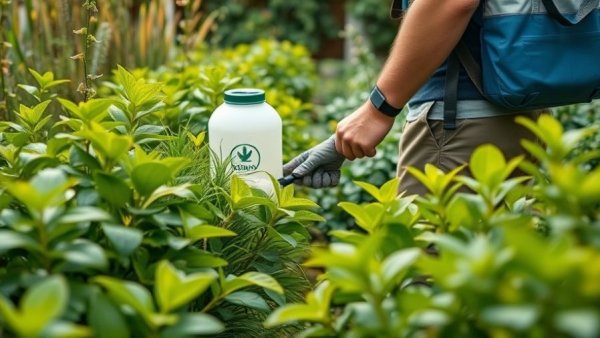 Gardener spraying plants, highlighting Michigan agriculture regulations.