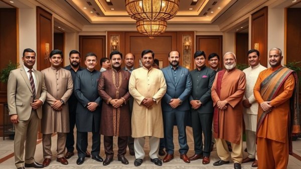 Group of men in formal attire in an elegant interior.