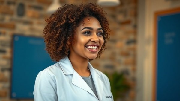 Young woman in white coat discussing Michigan healthcare careers on set.