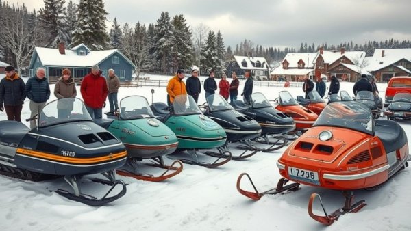 Top of the Lake Show & Ride: vintage snowmobiles displayed outdoors.
