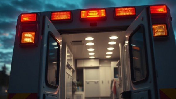 Ambulance with flashing lights, representing construction worker safety statistics.