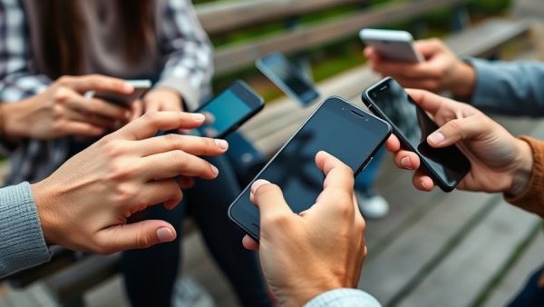 Hands holding smartphones, illustrating Michigan schools cellphone ban.