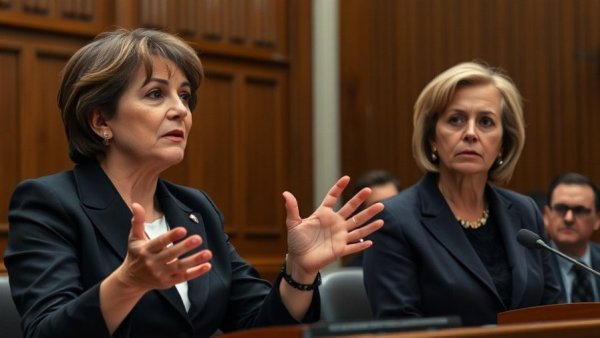 Two women at a governmental hearing discussing the Small Business Administration 8(a) Program.