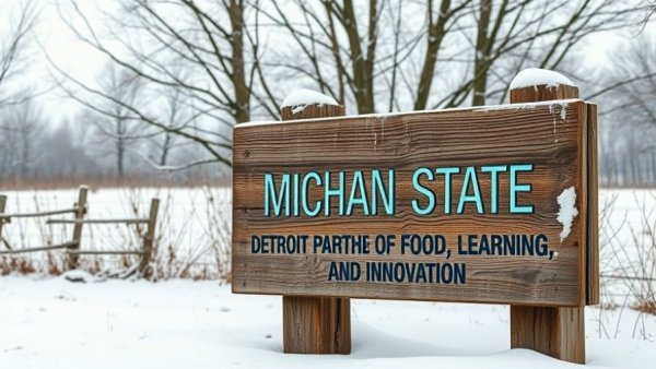 Michigan State University agriculture partnership sign in winter