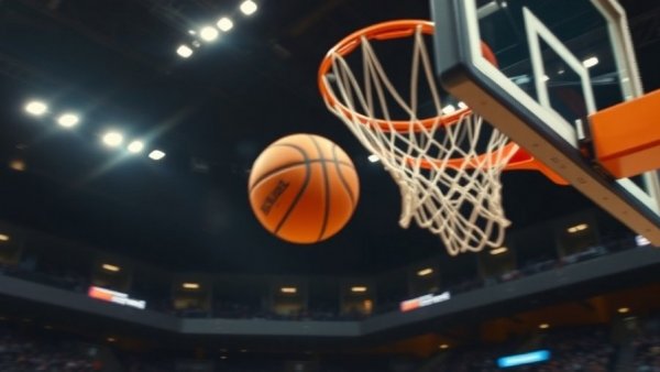 Basketball playoff results February 2026 with motion blur scoring shot.