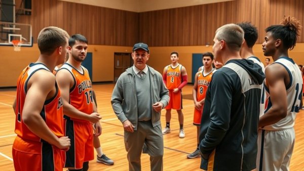 Frankenmuth boys basketball coach strategizing with team.