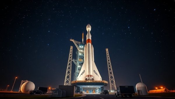 Rocket on launch pad, defense project management advancement.